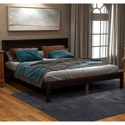 Platform Bed Frame with Headboard, Wood Slat Support, No Box Spring Needed, Full, Espresso MLNshops