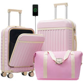 MLNshops pink luggage set for travel hardshell USB Default
