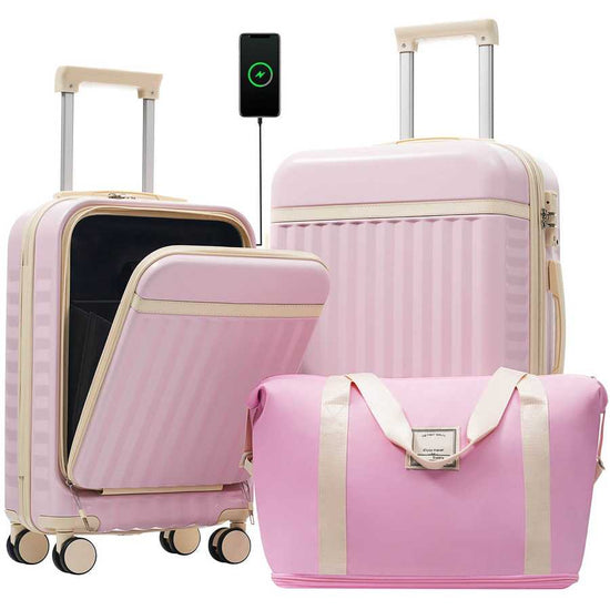 MLNshops pink luggage set for travel hardshell USB Default