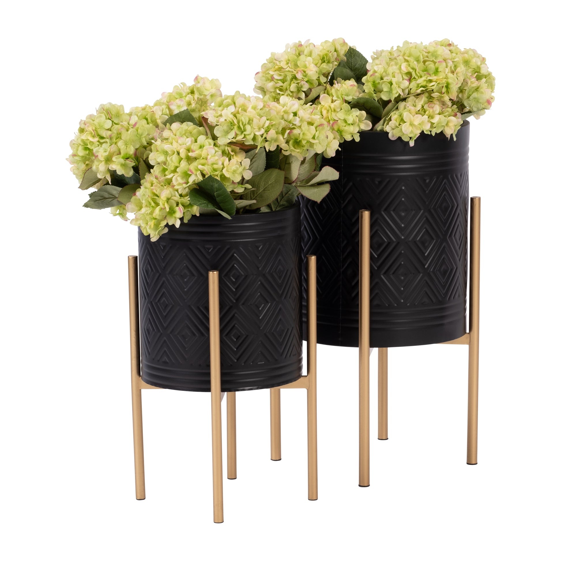 S/2 Aztec Planter On Metal Stand, BLACK/GOLD MLNshops