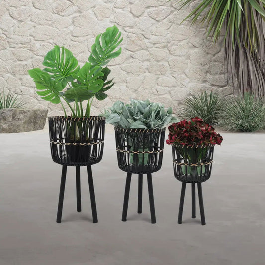 S/3 Bamboo Planters 11/13/15", BLACK - MLNshops