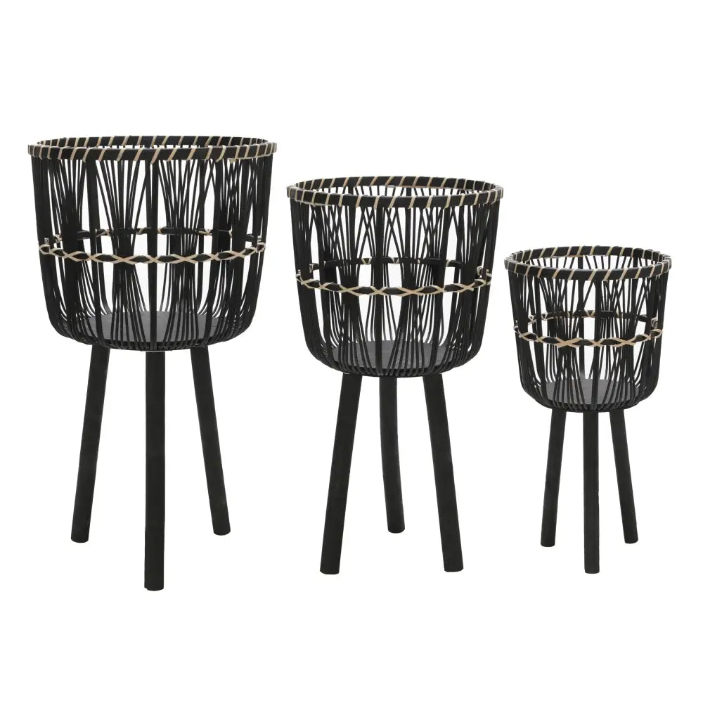 S/3 Bamboo Planters 11/13/15", BLACK - MLNshops