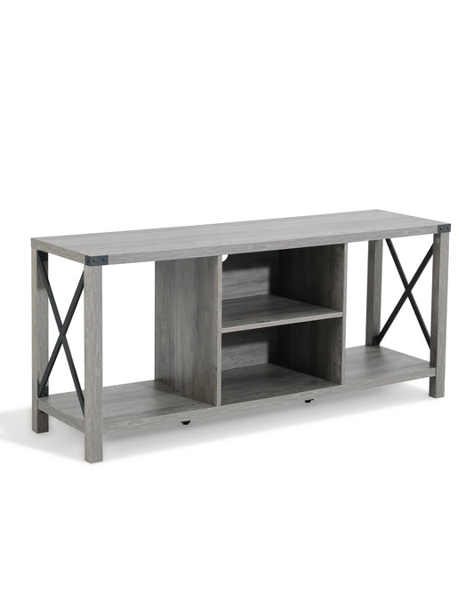 TV Stand for TV up to 65 inches, 55"Industrial Wood and Metal TV Console Table with Open Storage Shelves, Rustic Brown