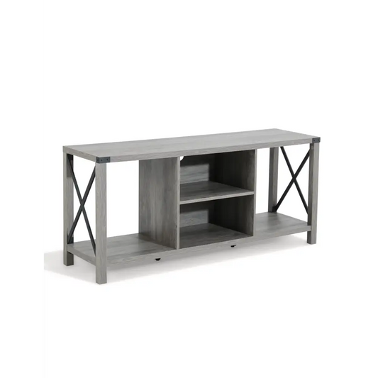 TV Stand for TV up to 65 inches, 55"Industrial Wood and Metal TV Console Table with Open Storage Shelves, Rustic Brown MLNshops