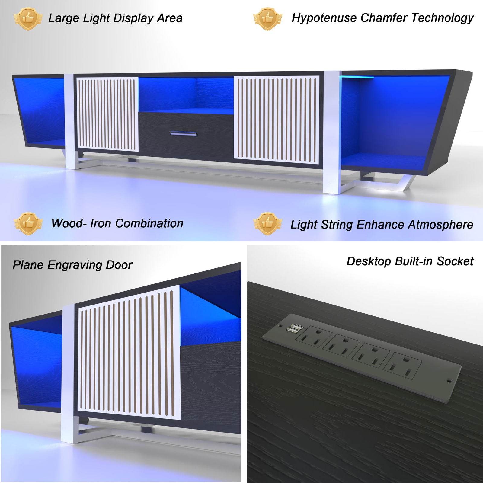 Modern TV Stand with LED & Remote Control Entertainment Bar