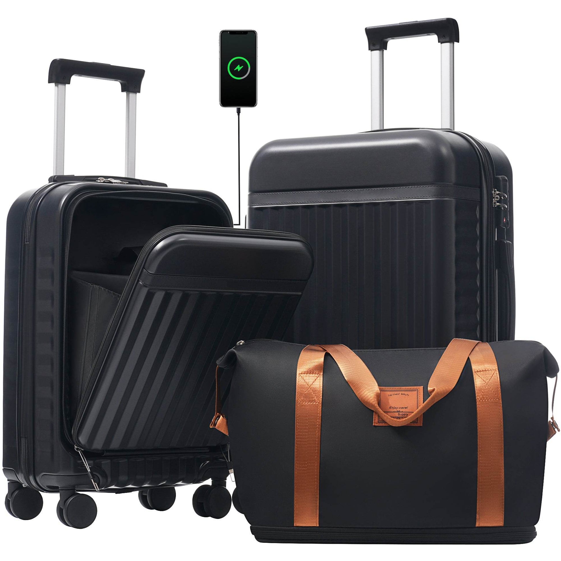 MLNshops Travel Set: carry on suitcase with charging port Default