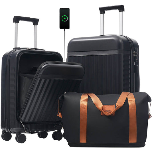MLNshops Travel Set: carry on suitcase with charging port - MLNshops