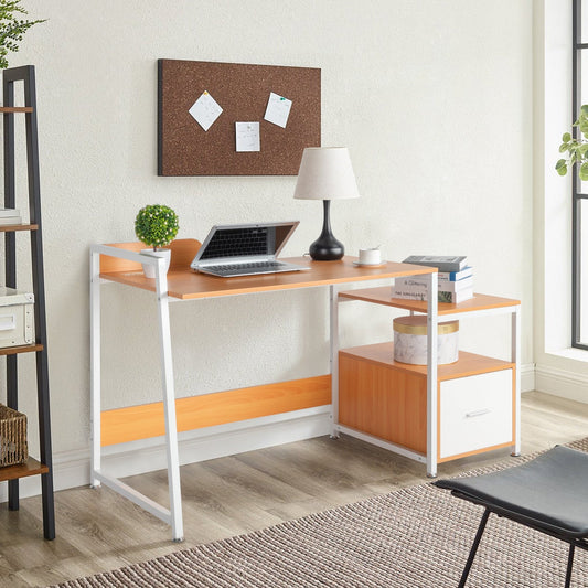 Triamine Particleboard White Iron Pipe Cabinet with Drawer 2*USB Port 2*Three Sockets Wireless Charging Computer Desk