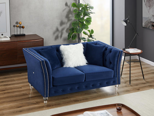 Velvet, Two-Seater Sofa, Acrylic Feet, Cushion Combination Lounge Sofa, Deep Tufted Button Luxury Sofa