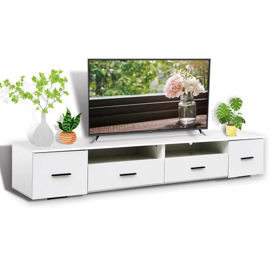 White TV Stand for Living Room, Modern Entertainment Center Stand for TV Up to 90 Inch, Large Led TV Stand with 4 Storage Drawers MLNshops