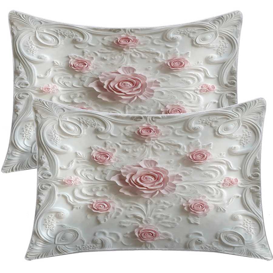 Two decorative pillows with floral patterns on a white background