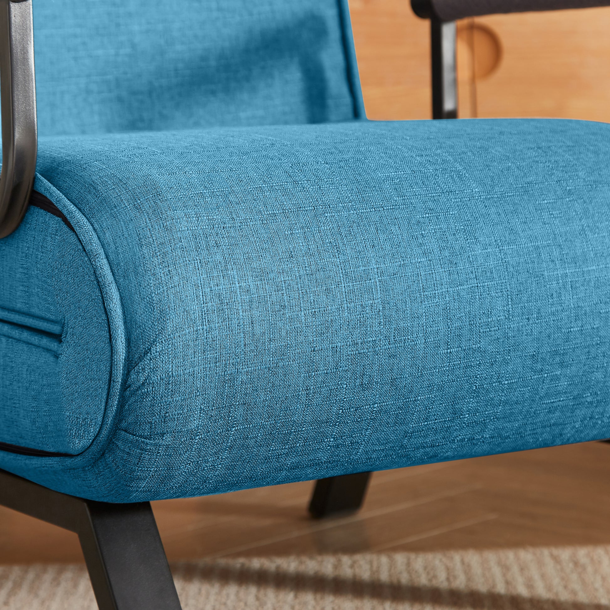 Blue linen upholstery detail on the Convertible Folding Chair Bed - Compact & Multi-Functional, showcasing texture and quality fabric.