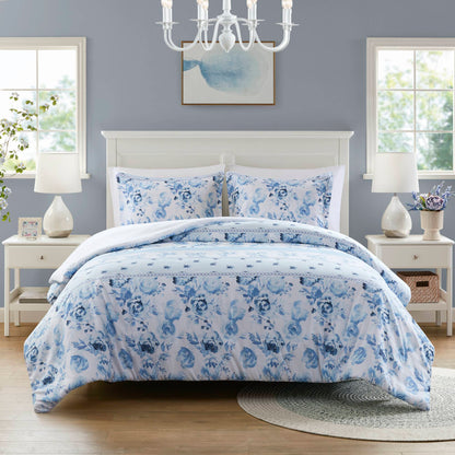 Twin Floral Striped Duvet Cover Set - Twin Duvet Cover Set Floral displayed in a classic bedroom with white furniture and soft lighting.