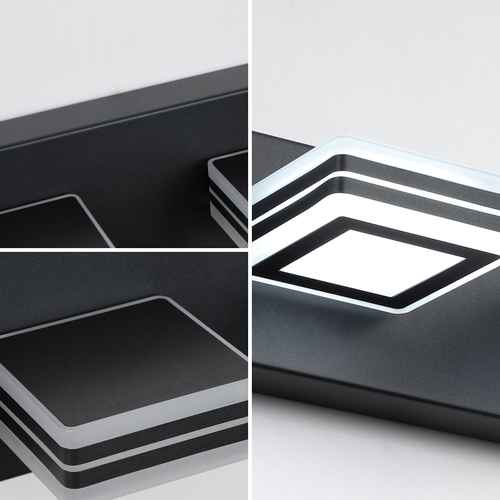 Collage of a black and white square light fixture on a gray background