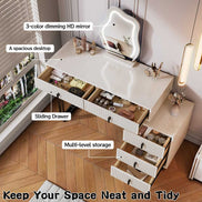 Modern makeup vanity with LED mirror and decorative lighting