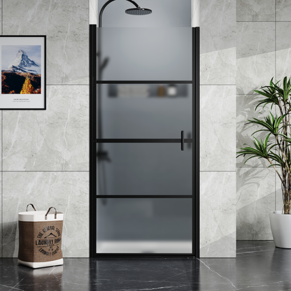 Goodyo Framed Hinged Shower Door,34"X72" Swing Tempered Glass Door, Black, Frosted MLNshops]