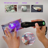 LED UV Flashlight Detection Lamp verifying currency and inspecting antiques, jade, and documents with UV light precision.