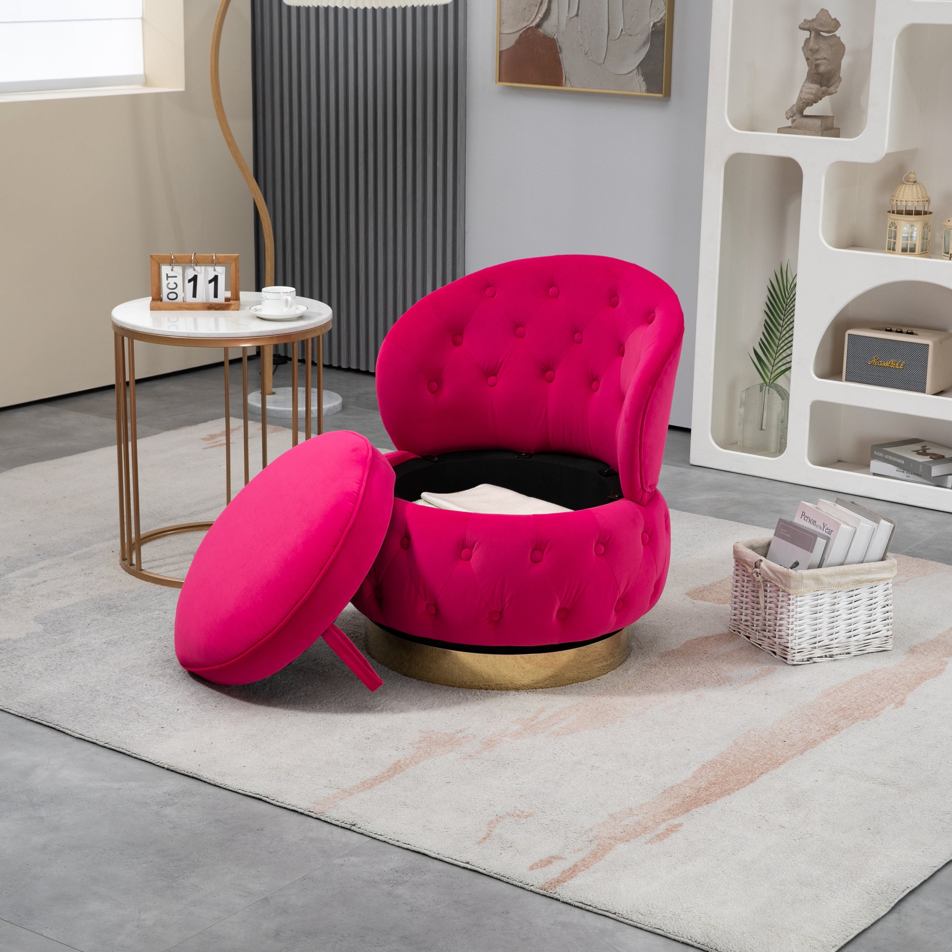 360 Degree Swivel Cuddle Barrel Accent Storage Chairs, Round Armchairs with Wide Upholstered, Fluffy Velvet Fabric Chair for Living Room, Bedroom, Office, Waiting Rooms MLNshops]