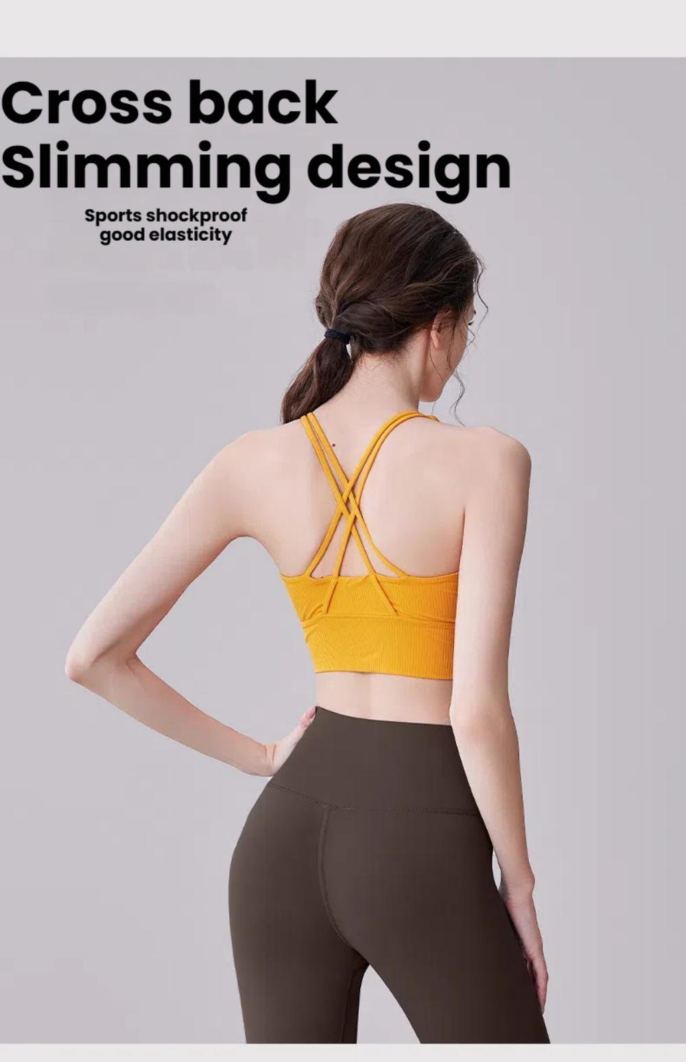 Back view of Yoga Clothes Top - Slim Fit with crisscross straps and shockproof support, ideal for high-mobility workouts and activewear fashion.