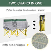 Two-in-one chair with yellow legs and gray cushion, shown in folded and expanded states.