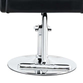 Base of black salon chair with durable chrome finish and stable support