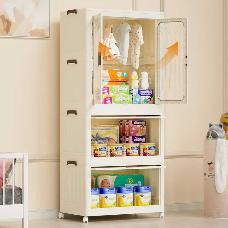Portable Wardrobe Closet Storage Organizer & Magnetic Doors