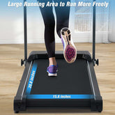 Woman running on treadmill with shock absorbers for comfort