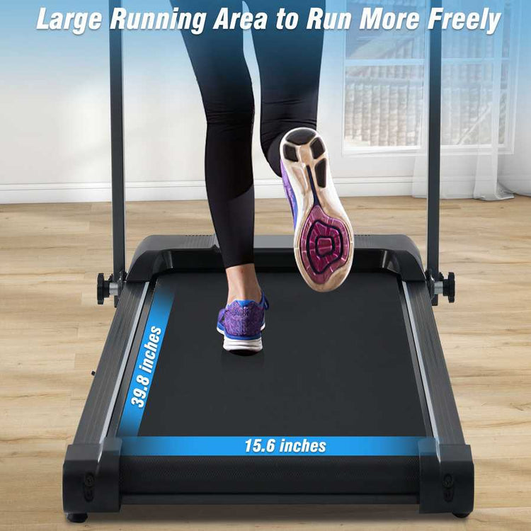 Woman running on treadmill with shock absorbers for comfort