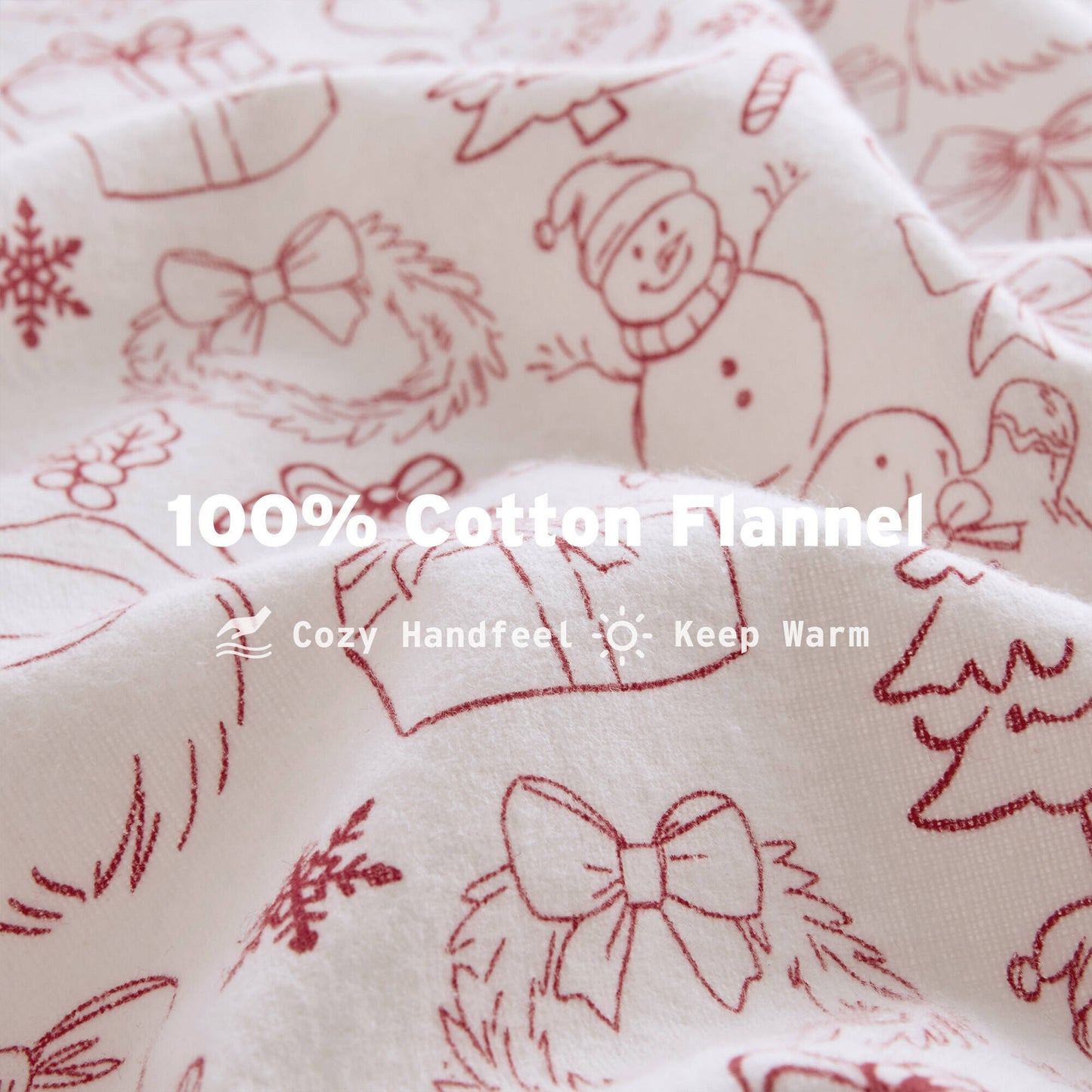 Holiday Doodles - Twin XL Cotton Flannel Sheet Set made from 100% cotton flannel with cozy handfeel and warmth for winter bedding comfort.