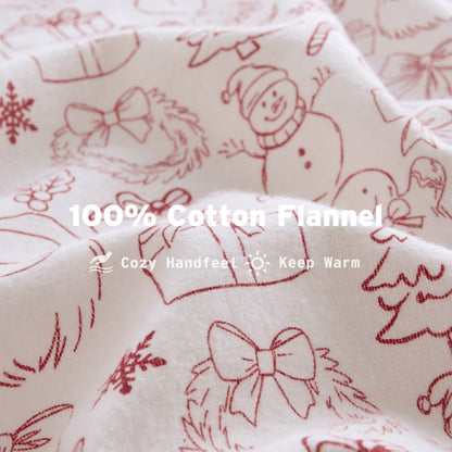 Holiday Doodles - Twin XL Cotton Flannel Sheet Set made from 100% cotton flannel with cozy handfeel and warmth for winter bedding comfort.