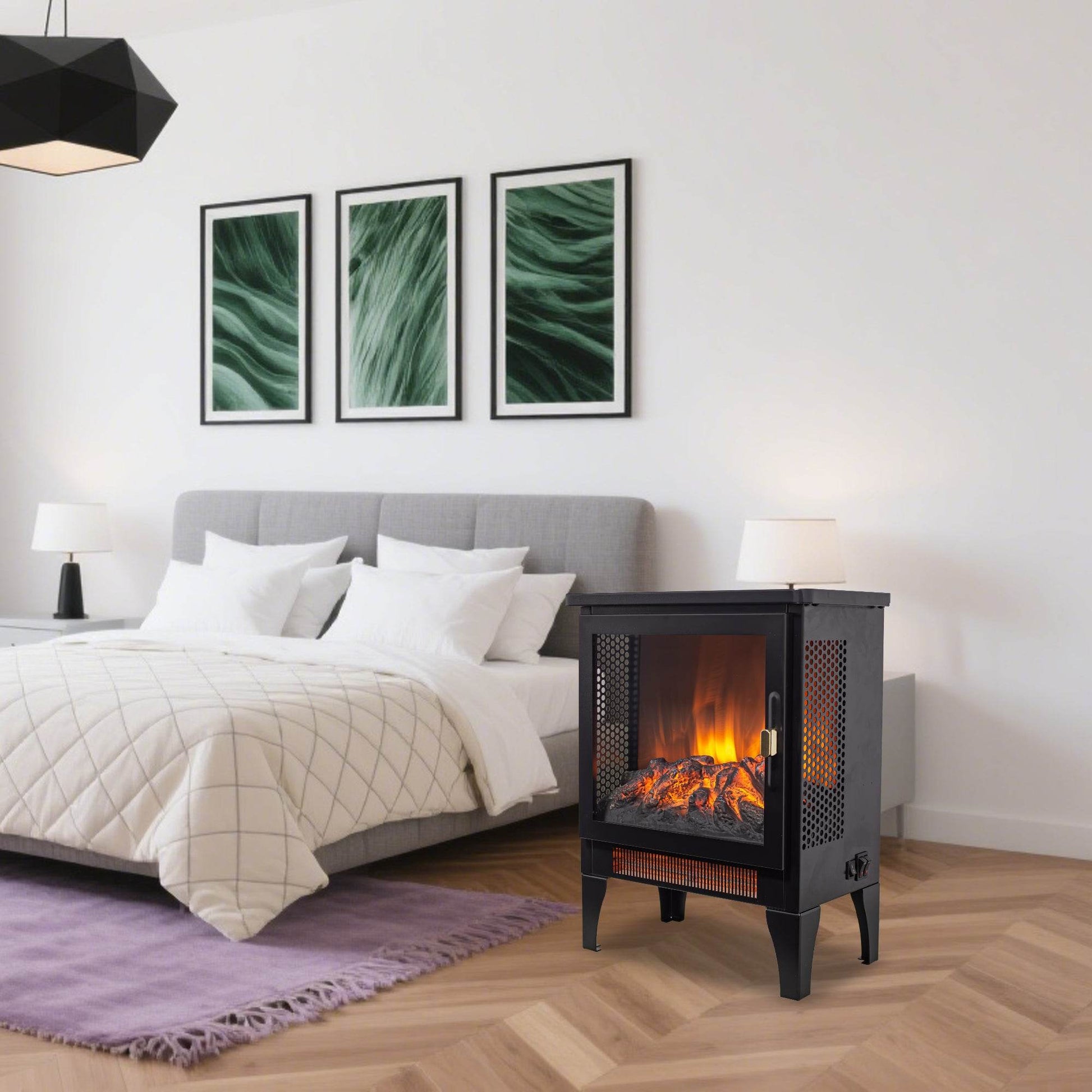 17 inch Freestanding Electric Fireplace Stove heater with 3D Flame effect,Black