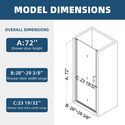 1 3/8" adjustment,universal pivot shower door, open outside, with 1/4" tempered glass and Matted black finish 2872 MLNshops]