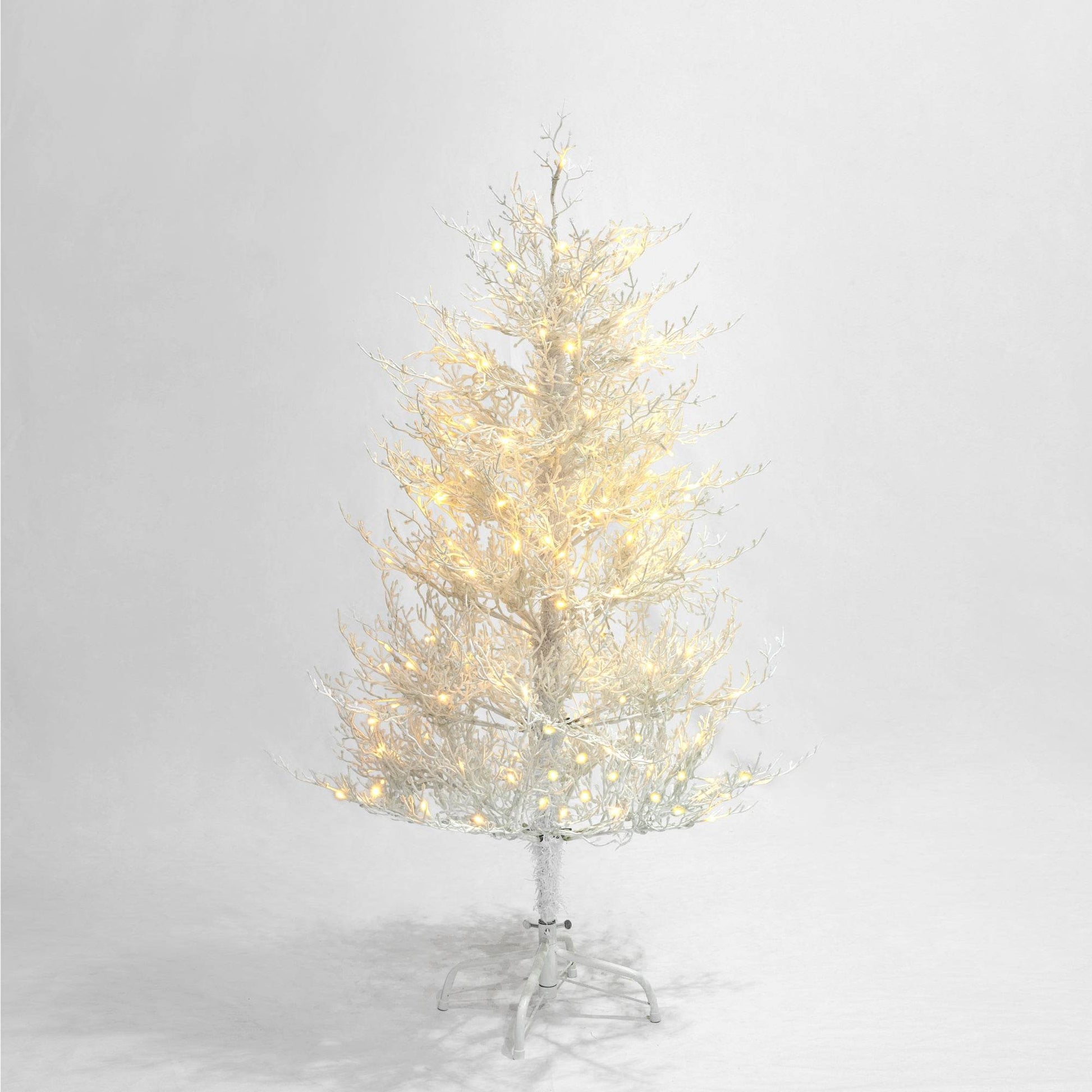 4FT Pre-lit Aspen Fir Artificial Christmas Tree, Hinged Xmas Tree 280 Snow Flocked Branch Tips, 230 Warm White LED Lights, Holiday Coral Christmas Tree for Home Party