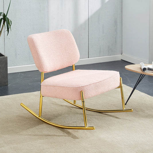 Teddy velvet material cushioned rocking chair, unique rocking chair, cushioned seat, pink backrest rocking chair MLNshops]