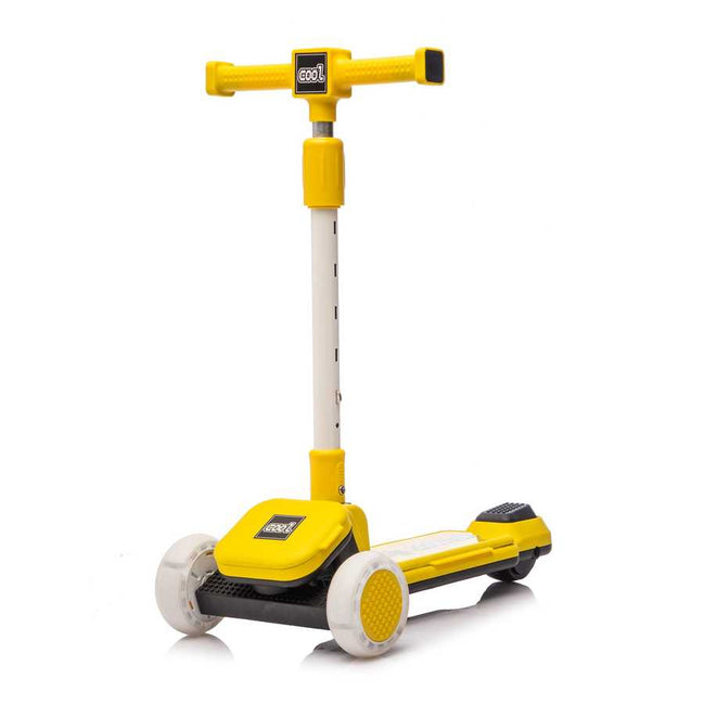 Yellow kids' scooter with flashing wheels and adjustable handlebar
