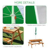 Outsunny Kids Picnic Table with Umbrella and Storage Inside, Sand and Water Table, Kids Outdoor Furniture, Wooden Bench Backyard Furniture for Garden, Patio, or Balcony