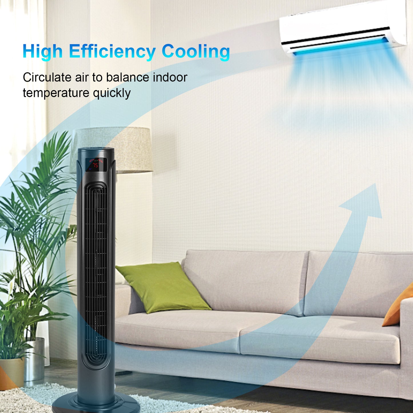 36 Inch High Efficiency Cooling Tower Fan with 3 Speed Settings and 15 Hour Timer, 70 Degree Auto Oscillating with Remote, Standing Fan for Bedroom Home Office MLNshops]