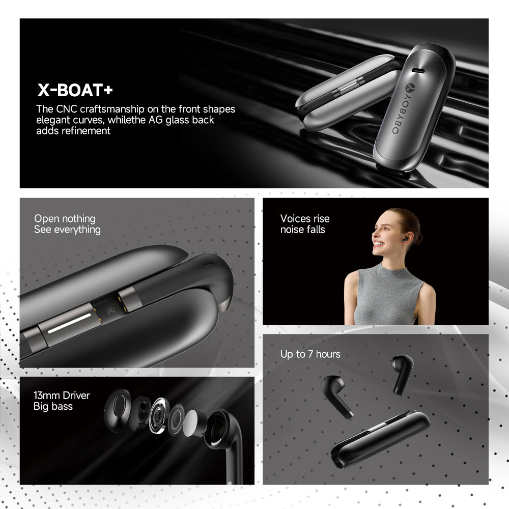 X-BOAT+ Wireless Earbuds 35H Playback BT5.3 ENC Noise Cancelling 13mm Driver IF Award Metal Case Black