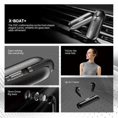 X-BOAT+ Wireless Earbuds 35H Playback BT5.3 ENC Noise Cancelling 13mm Driver IF Award Metal Case Black