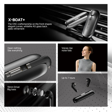 X-BOAT+ Wireless Earbuds 35H Playback BT5.3 ENC Noise Cancelling 13mm Driver IF Award Metal Case Black