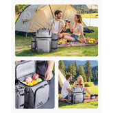 Grey picnic backpack with utensils and wine glasses for outdoor dining