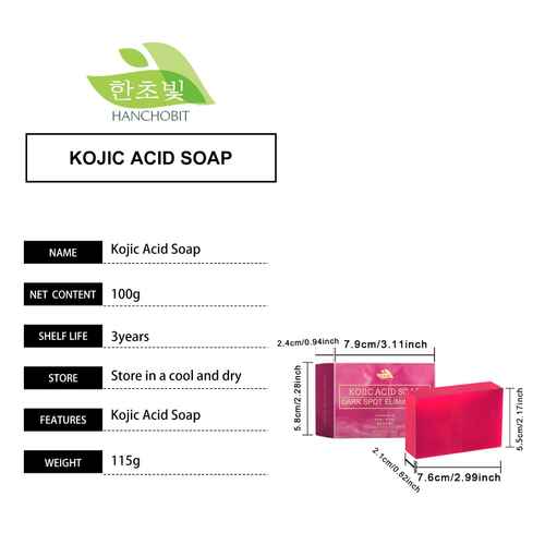 Kojic Acid Soap packaging with product details on a white background