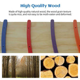 Wooden board with straps and text about high-quality wood, surrounded by images of trees and logs.