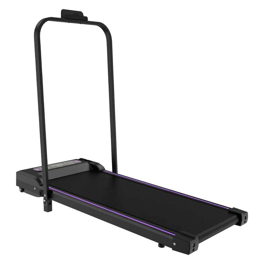 Black portable under-desk treadmill with LED display, 2.5HP motor, compact design, ideal for home office use