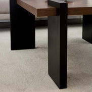Modern Walnut Coffee Table - MDF Style leg detail showing sleek black finish and stable support structure.