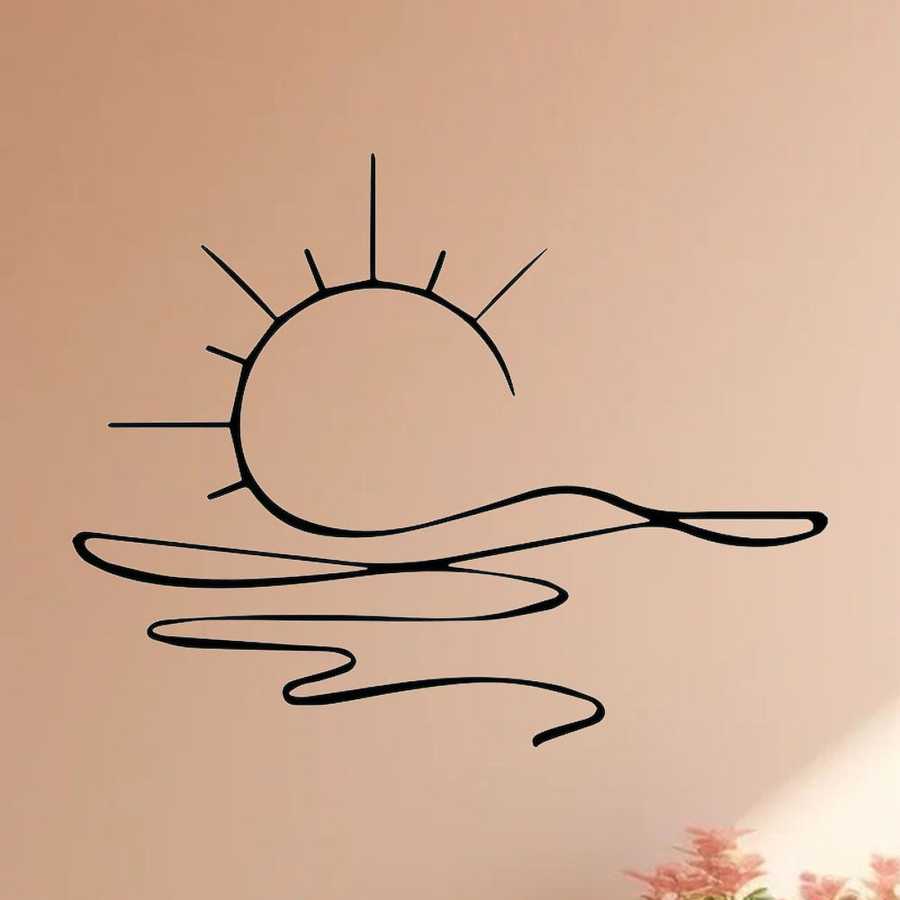 Black metal minimalist sunrise wall art on beige background