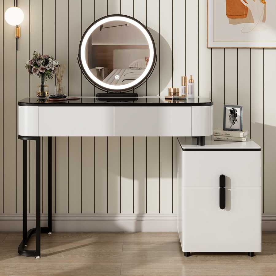 Modern Vanity Table with Storage and Adjustable Mirror