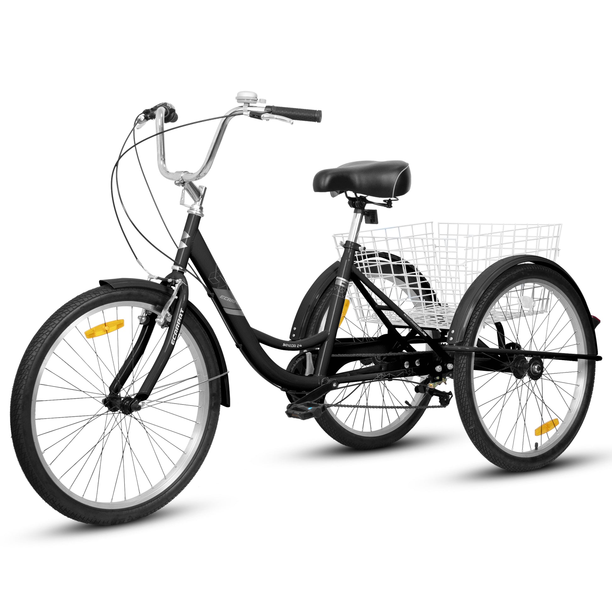 A24632 Adult Tricycles 7 Speed, Adult Trikes 24 inch 3 Wheel Bikes, Three-Wheeled Bicycles Cruise Trike with Shopping Basket for Seniors, Women, Men