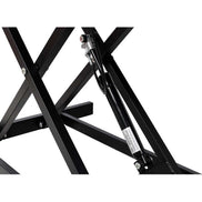 Close-up of gas spring lift mechanism on adjustable height laptop desk, ensuring easy and secure height adjustments.