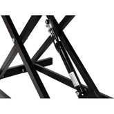 Close-up of gas spring lift mechanism on adjustable height laptop desk, ensuring easy and secure height adjustments.